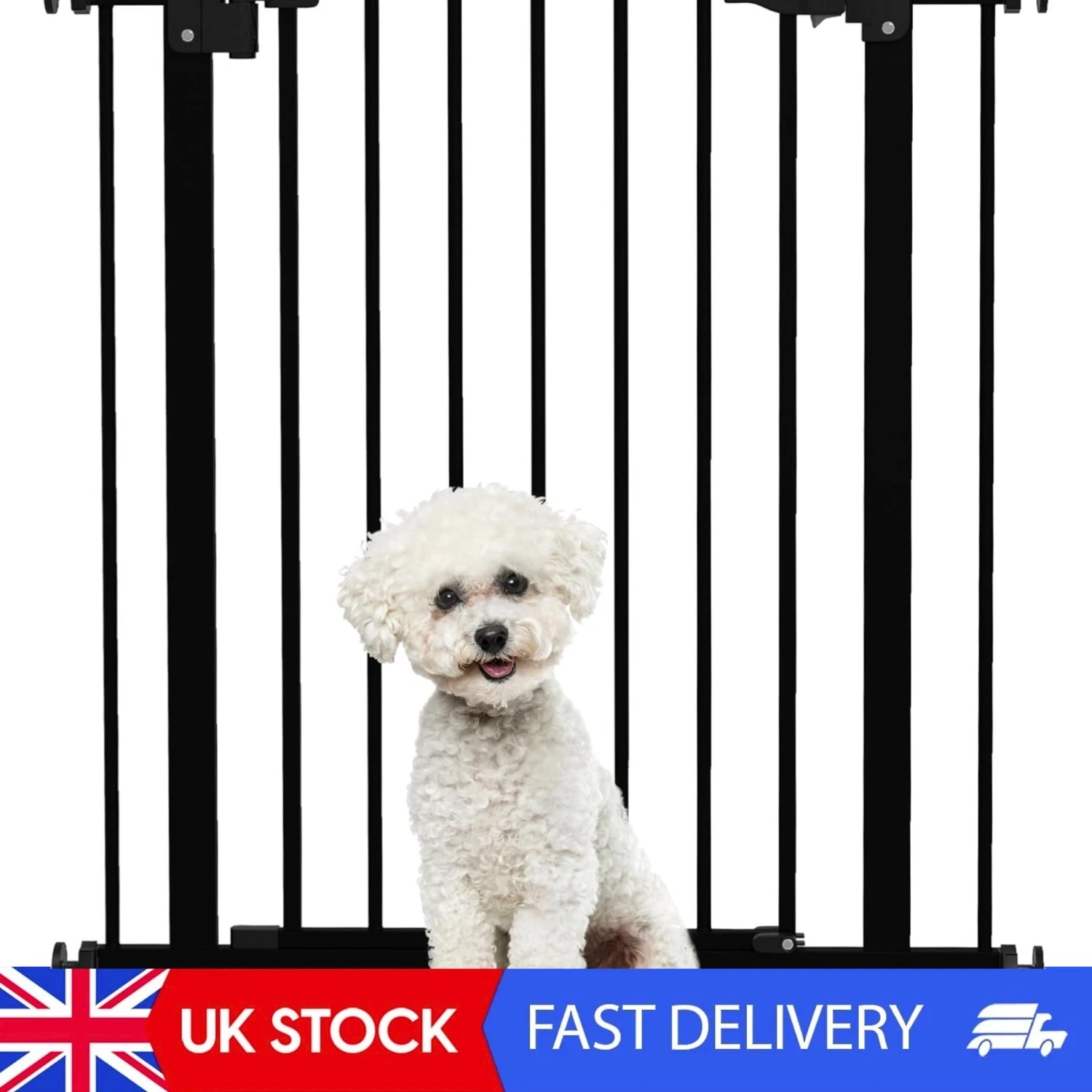 Black Pressure Fit Pet Gate, Auto Close, No Drilling, Adjustable Width 74-80cm