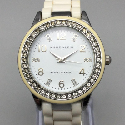 Anne Klein Women's Watch 35mm Silver Tone White Bracelet New Battery 6.5''