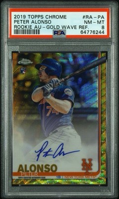 2019 TOPPS CHROME PETE ALONSO AUTO GOLD WAVE REFRACTOR /50 RC PSA 8