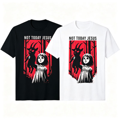 Red Black Forest Girl And Dark Goat Art Slogan Graphic T Shirt SIZE S 5XL