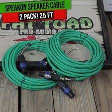 Speakon Cables 25 FT 2 PACK 12 AWG Wires -FAT TOAD Speaker Cords Pro Audio Stage