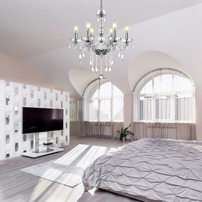 Elegant Crystal Glass Ceiling Pendant Lighting Fixture 6 Lights Chandelier