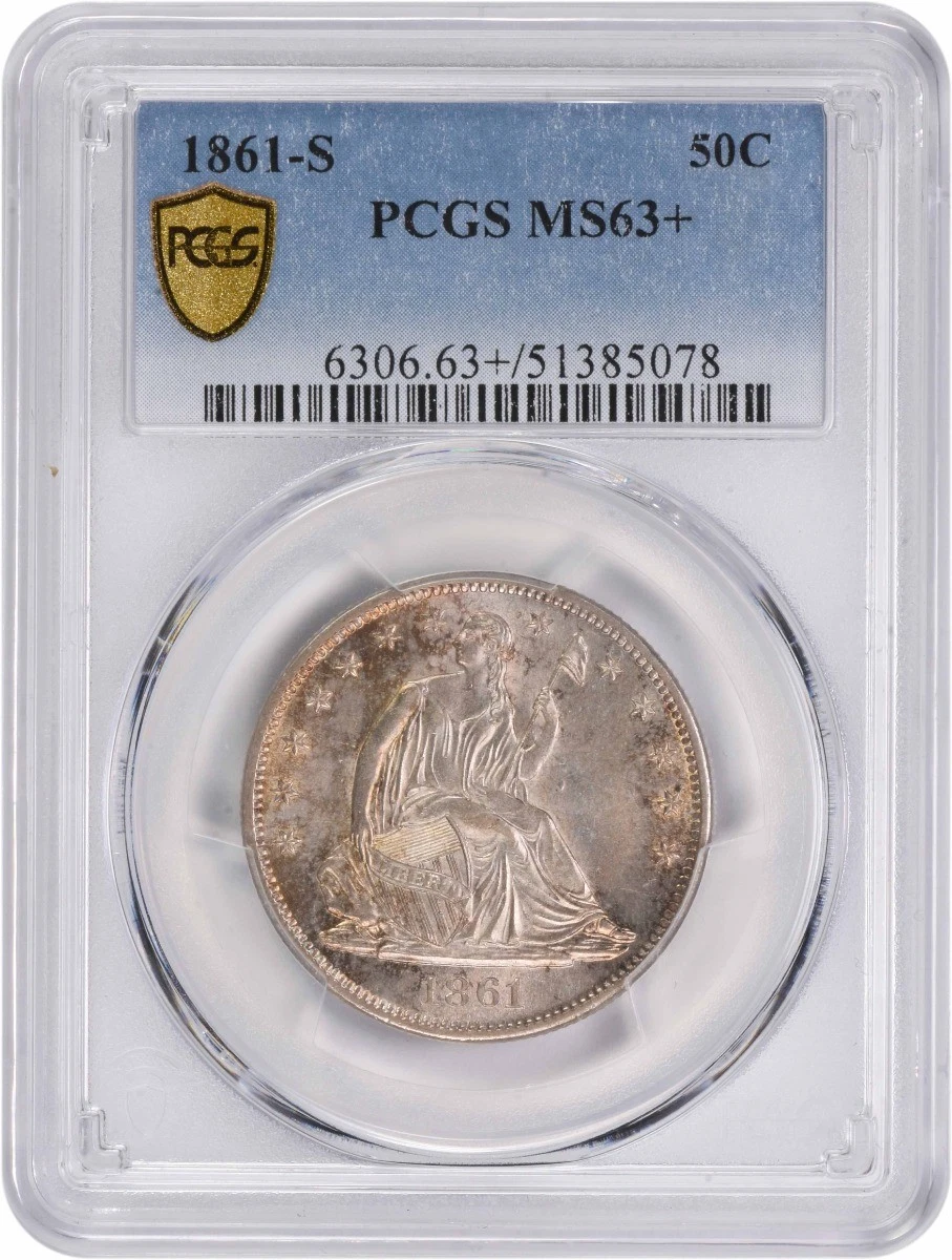 1861-S Liberty Seated Silver Half Dollar MS63+ PCGS
