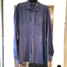 Saks Fifth Avenue 100% Linen Button Up Shirt Women's XL Blue Cotton Blouse
