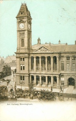 Birmingham antike Postkarte Art Gallery England Uhrturm