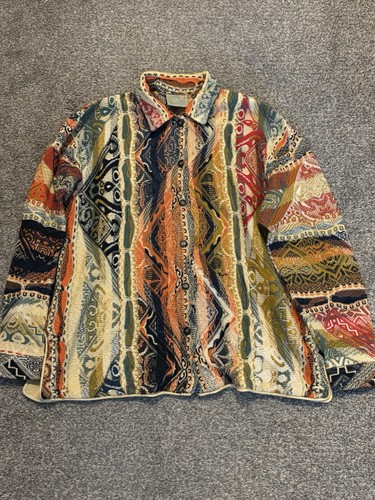 Vintage Coogi Men's Multicolor Mercerized Cotton Cardigan Sweater Size L Collar - Image 1