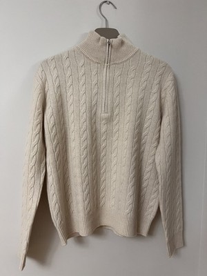  Reiner weicher Wollpullover Henley, P2P57cm Len62cm, beige M/L hautfreundlich