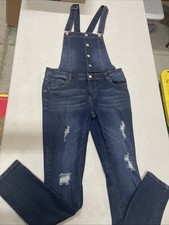 Tinseltown Women's Distressed Denim Jean Overalls Stretch- Size Medium M