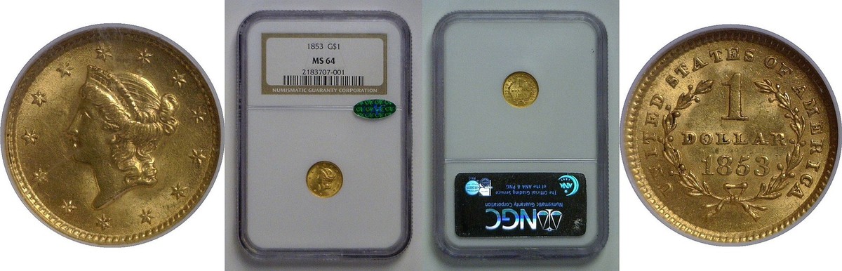 1853 One Dollar Gold Coin NGC MS-64 CAC | eBay