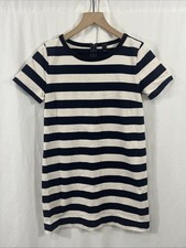 J. CREW Womens Midi Dress Sz S Blue and White Striped A-line Casual