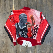 Chalk Line Bomber Jacket Michael Jordan Chicago Bulls Nba Coat, White, Womens Xs