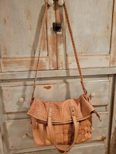 Viola Castellani Tan Leather Studded Large Fold Over Purse Crossbody Bag Italy