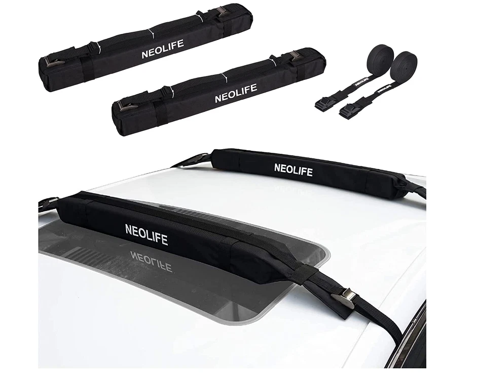Neolife 28 Inch Soft Roof Rack Pads with Single Wrap Rax Straps and Storage Bag