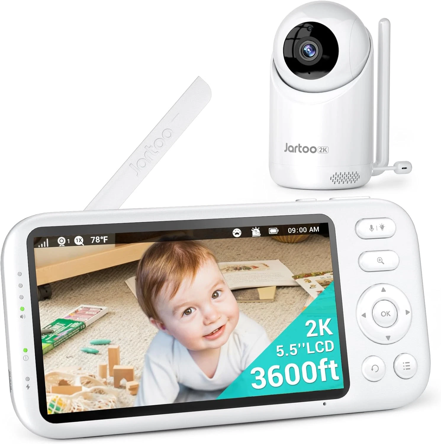 2K Video Baby Monitor with Camera and Audio, 3600Ft Long Range Baby Monitor No W