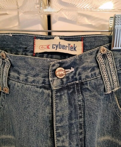 VTG Cybertek Jeans Baggy Blue 32x32 Skater Grunge Wide Embroidered Y2K Patchwork - Picture 4 of 7