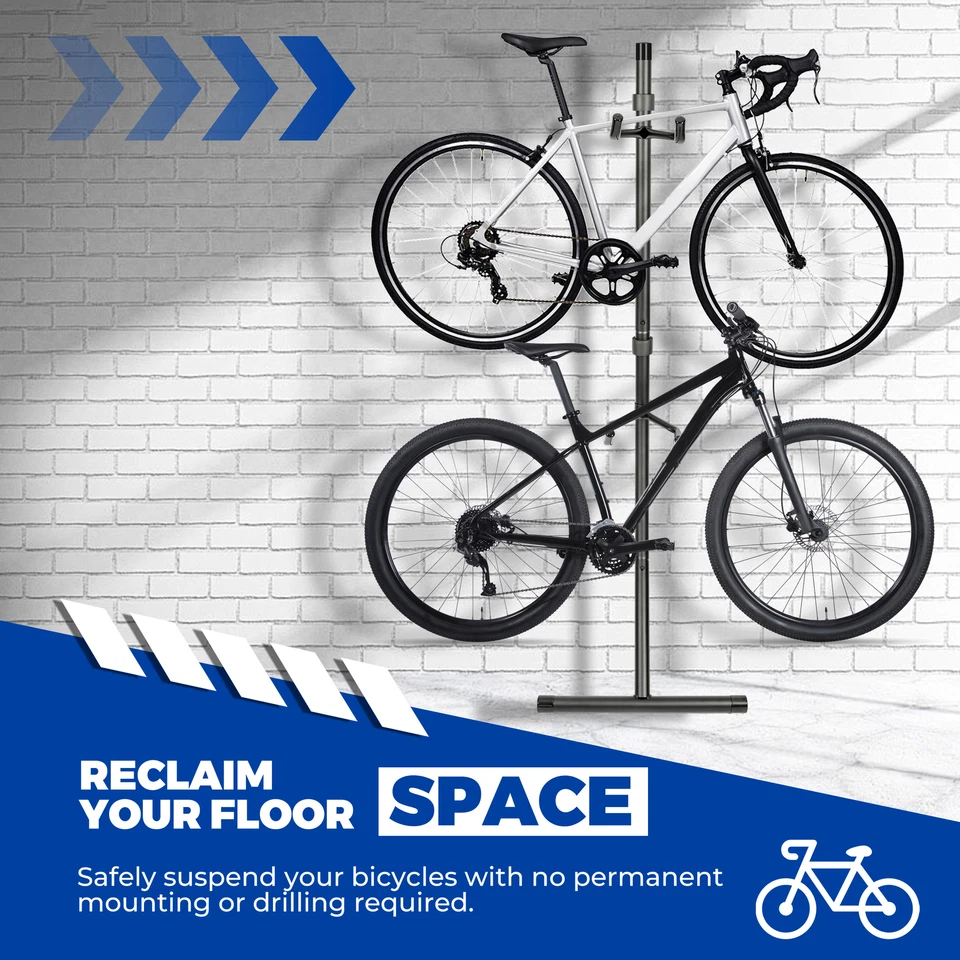 Soporte de almacenamiento de bicicletas soporte de gravedad que ahorra espacio portabicicletas con brazo ajustable para 2 bicicletas Foto 2 de 4