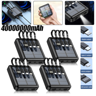40000000mAh Wireless Solar Power Bank 4 USB Backup External Battery Fast Charger