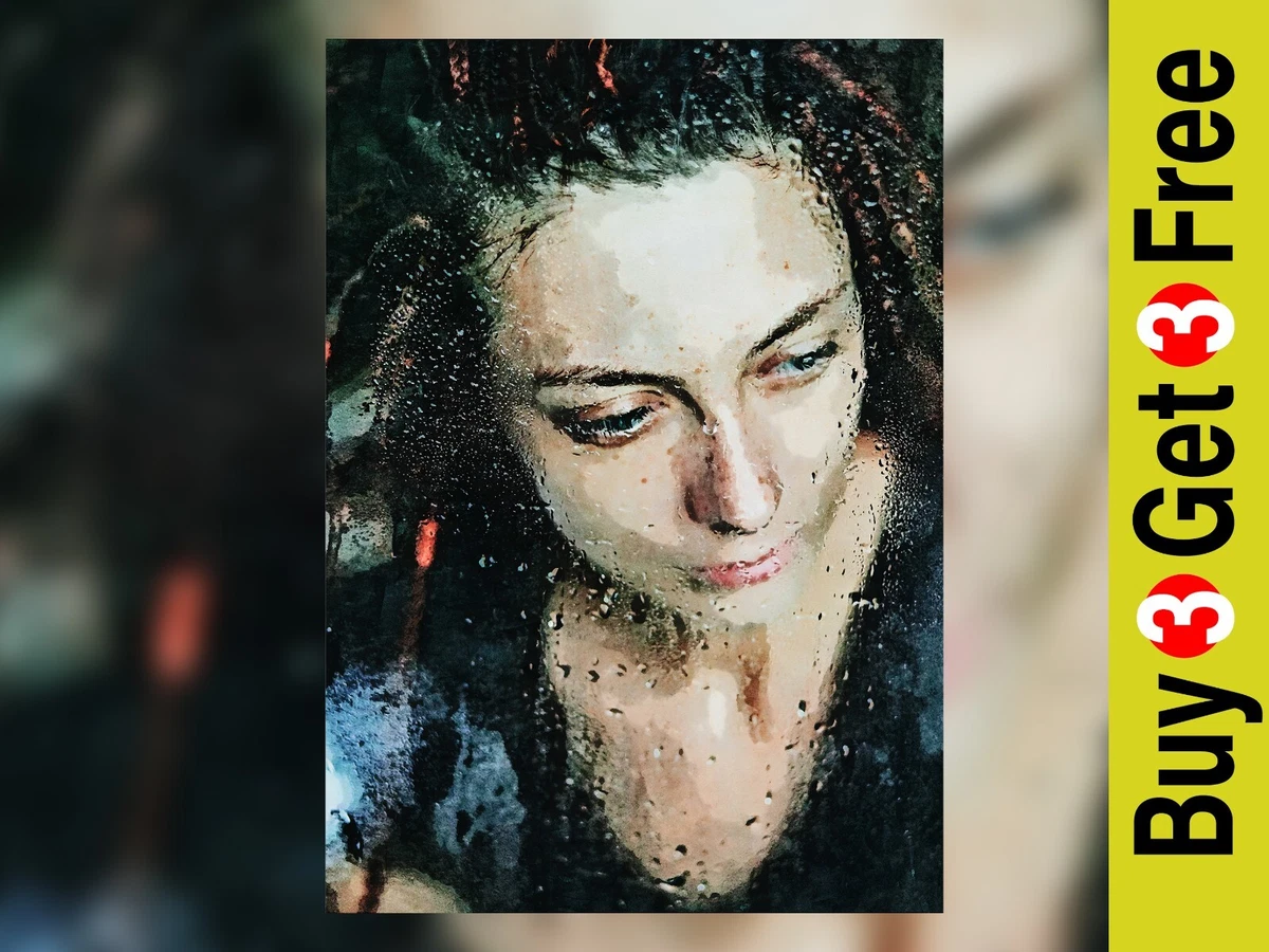 Woman behind a rain covered window, watercolour painting, original print |  eBay
