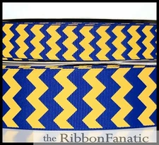 3 yds 3/8" 7/8" or 1.5" Royal Blue Cobalt Yellow Gold Chevron Grosgrain Ribbon