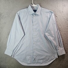 David Donahue Shirt Men 17 34 35 Button Up Long Sleeve White Blue Plaid Pls Read