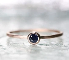 Rose Gold Plated Silver Natural Blue Sapphire Gemstone Stacking Dainty Ring
