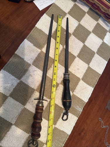 2- Vintage Butchers Sharpening Steel Round 1- 19” RHForschner &a 15” Landers