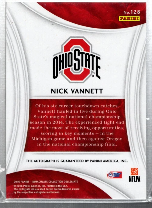2016 Immaculate Collection Collegiate Numbers #128 Nick Vannett Auto Jersey /81 - Image 2 of 2