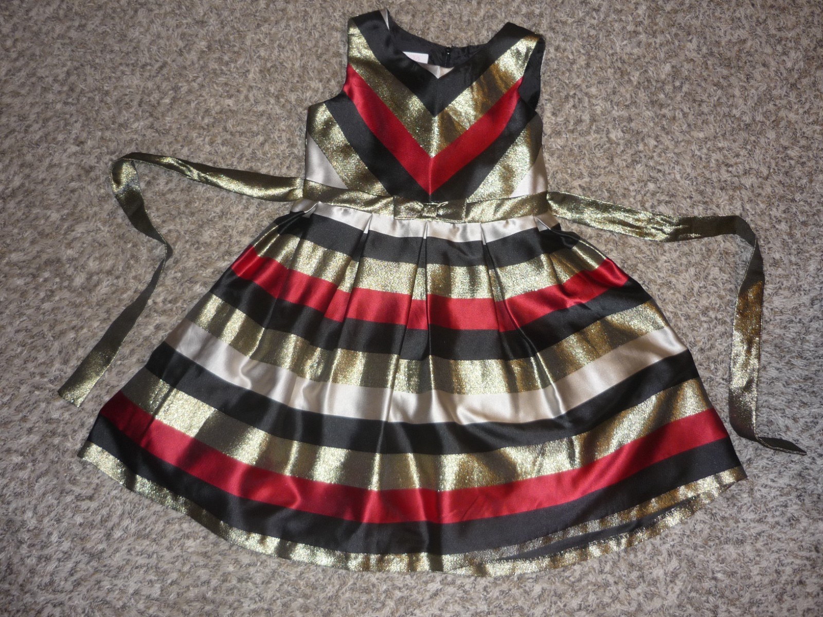 Girls' Bonnie Jean Taffeta Dress Red Gold Black Stripes Christmas Holidays Sz 10