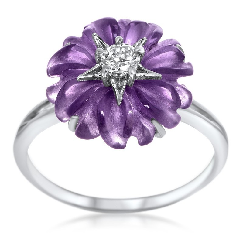 Amethyst Flower 925 Sterling Silver Ring Size 7.5  by Drukker Designs 1227 #4695