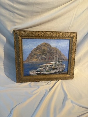 Vintage Nautical Oil Painting Impressionist Style Of Morro Bay.