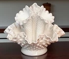 Fenton Vintage Milk Glass Hobnail 3 Horn Mini Epergne Set