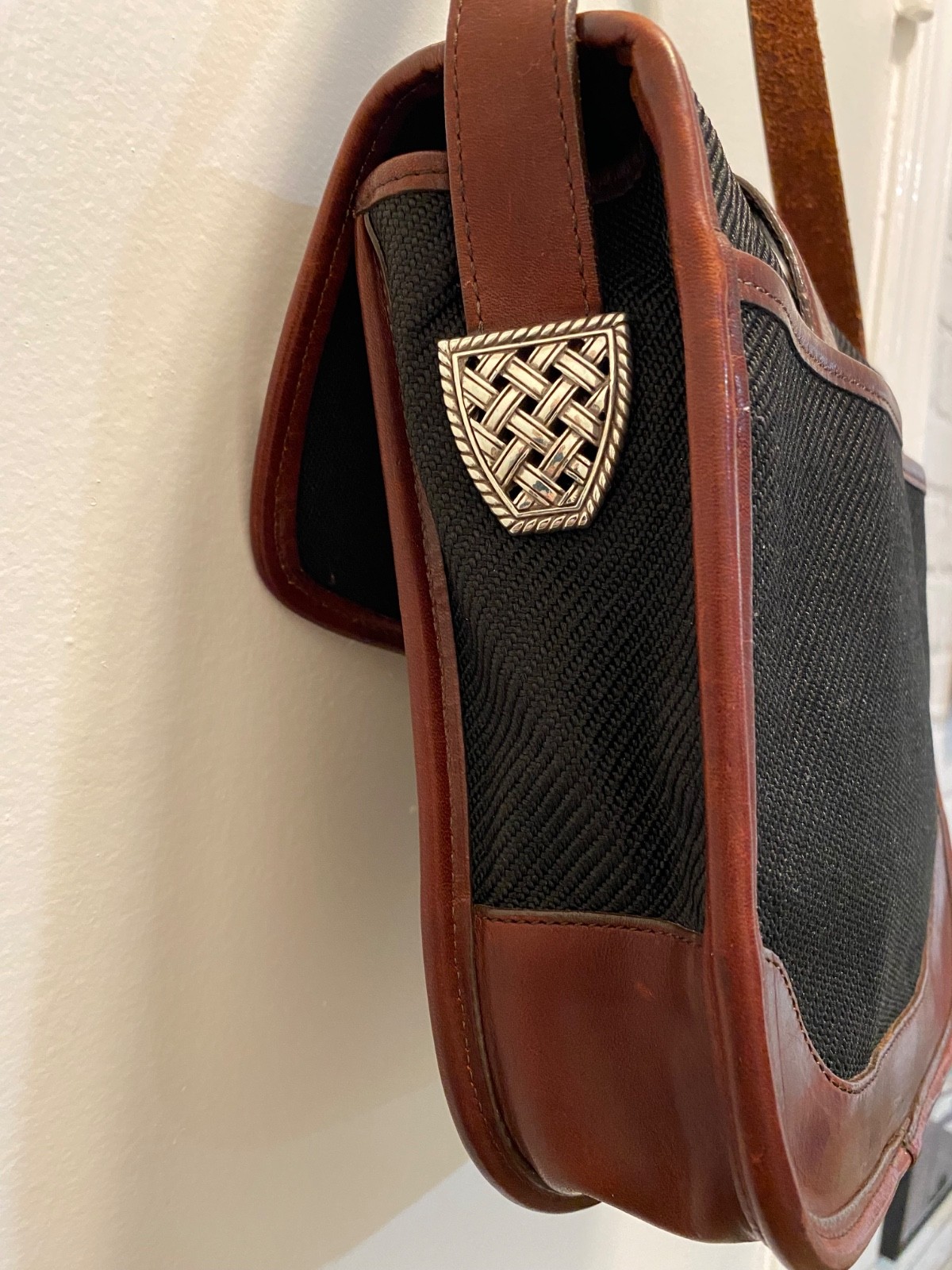 Brighton Vintage Shoulder Bag Brown Black Leather Canvas Messenger Purse thumbnail 8