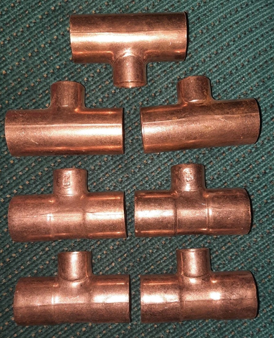 (7-PACK) EPC Reducing Tee 3/4" x 3/4" x 1/2" CTS Solder End Copper Sweat Fitting