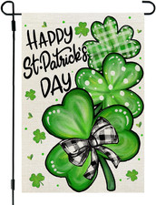 St Patricks Day Garden Flag Shamrocks Clover 12X18 Inch Double Sided Green Holid