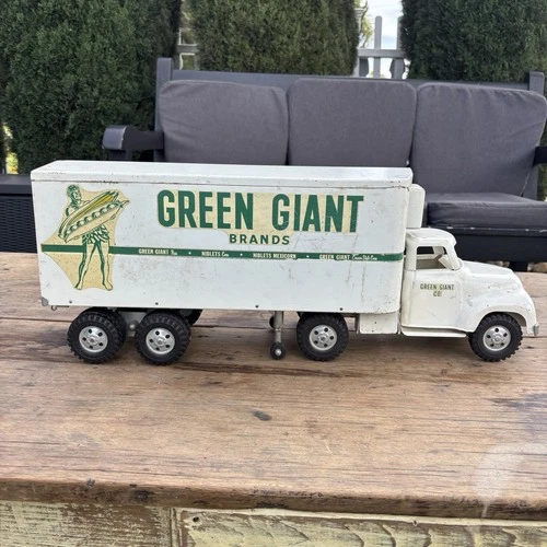 Vintage TONKA Green Giant Toy Refer Semi Truck Wood Trailer Bed Pressed Metal