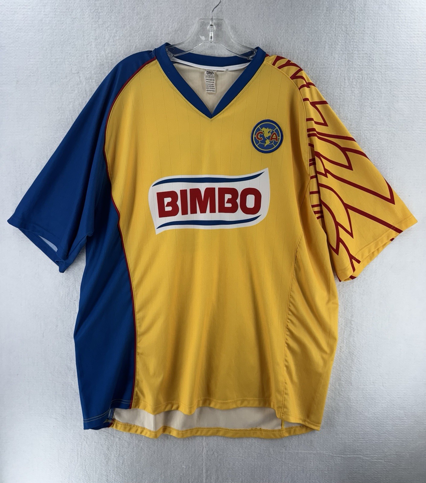 Club America Vintage Paul Sport Replica Jersey Men's Large Bimbo Yellow Blue