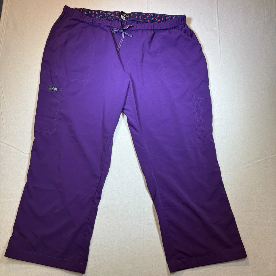 Pantalones Médicos Regulares Koi Basics Púrpura Carga Para Mujer 3X Bolsillos Elásticos en la Cintura Foto 4 de 4