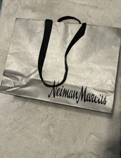 Neiman Marcus Empty Paper Grey Silver Shopping Bag Black Cloth Handles 16x12x6"