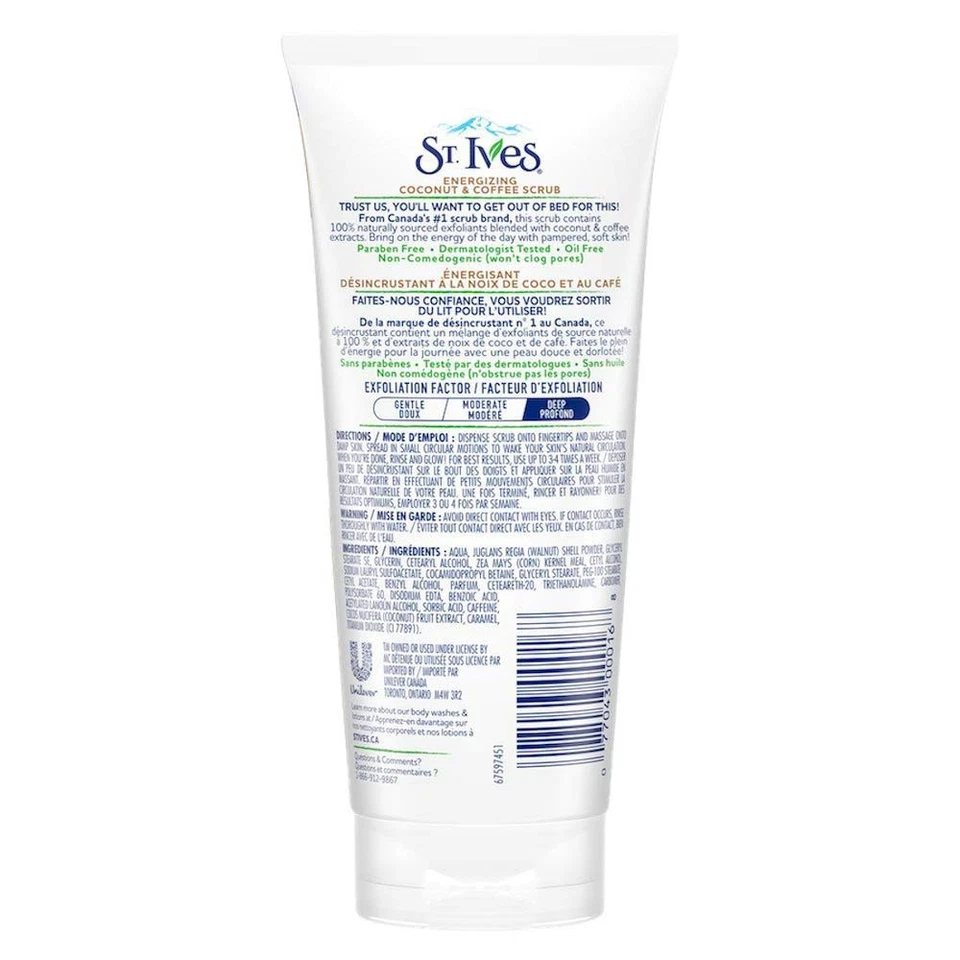 Exfoliante facial energizante St Ives, coco y café, limpiador profundo 170 g Foto 3 de 4