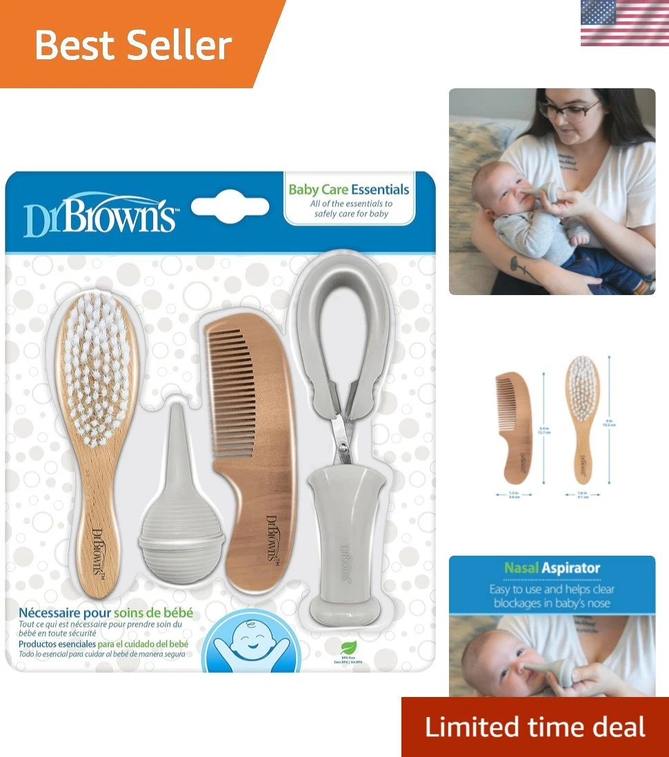Baby Care Essentials Kit: Nail Scissors, Nasal Aspirator & Gentle Brush Set
