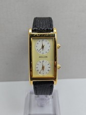 Vintage Avalon by Citizen Dual Time 22mm Gold Tone Tank Dress Watch New Battery