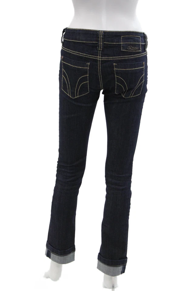 Женские узкие джинсы из хлопка Serfontaine темная стирка с манжетами синие размер 25 - Изображение 3 из 4