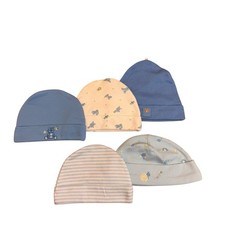 Baby Beanie Hat Lot Newborn 0  3 Months Blue Neutral Cotton Caps 6 Pack