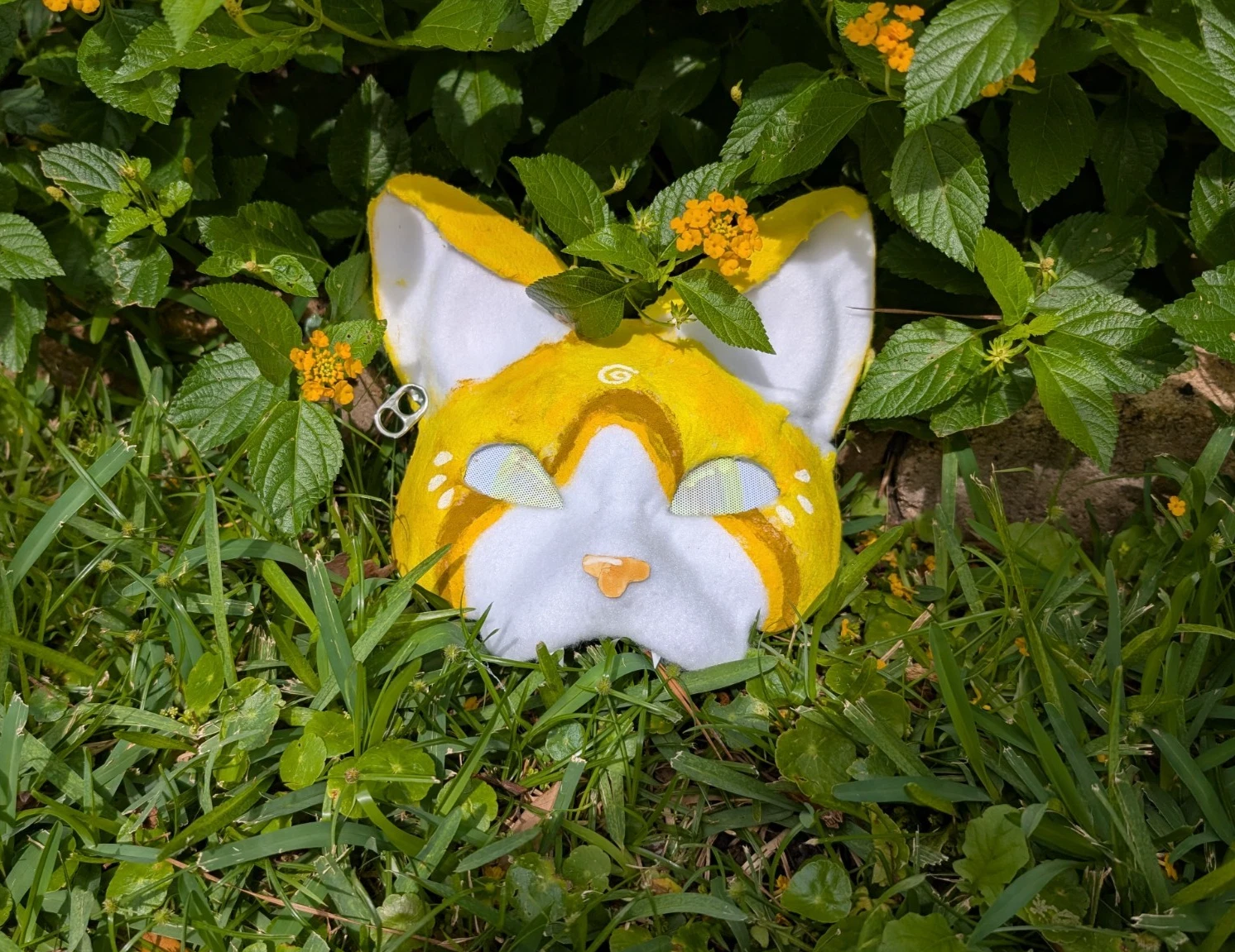 Handmade Therian Cat Mask Yellow White Animal Cosplay