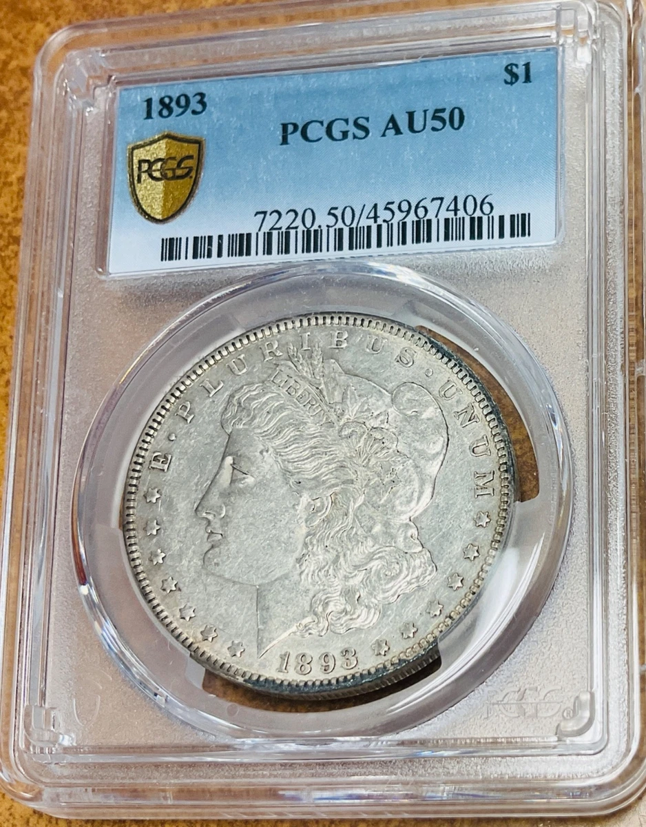 Silver AU 50 Graded 1893 Year Morgan US Dollars (1878-1921) for