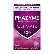 Phazyme Ultimate Strength Gas Relief 20 Softgels 500mg Simethicone Fast Action