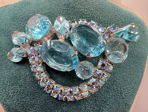 Vintage Aqua Marine Silver Tone Brooch Possible Eisenberg