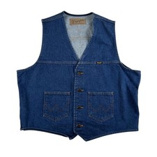 Vintage Wrangler Denim Vest Mens Large Blue Western Button Front Cowboy 90s