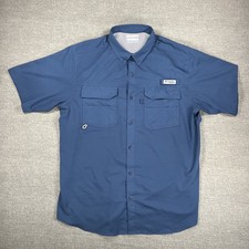 Columbia Shirt Mens Large Blue PFG Fishing Short Sleeve Outdoor Blood N Guts