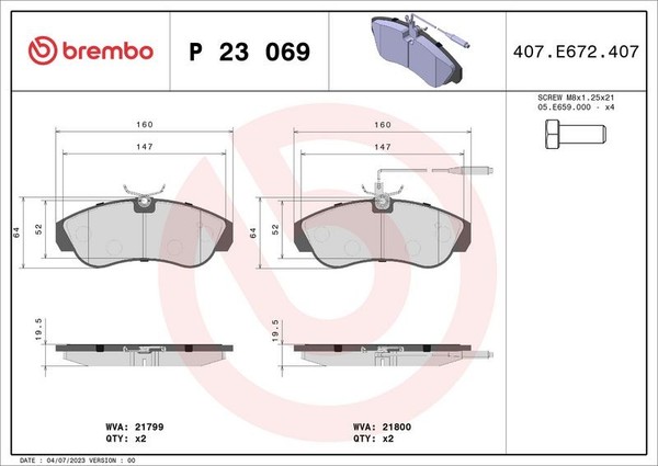 Brembo P 23 069 Bremsbelagsatz, Scheibenbremse FüR CitroËN Passend FüR Fiat-image